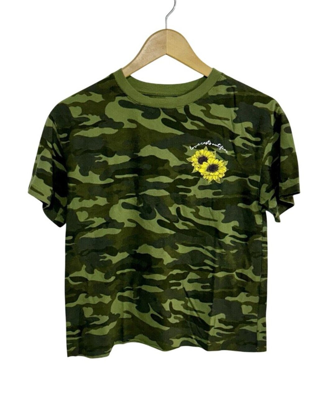 Camo Sunflower Graphic Tee By Awake Small Cotton Blend Womens Top